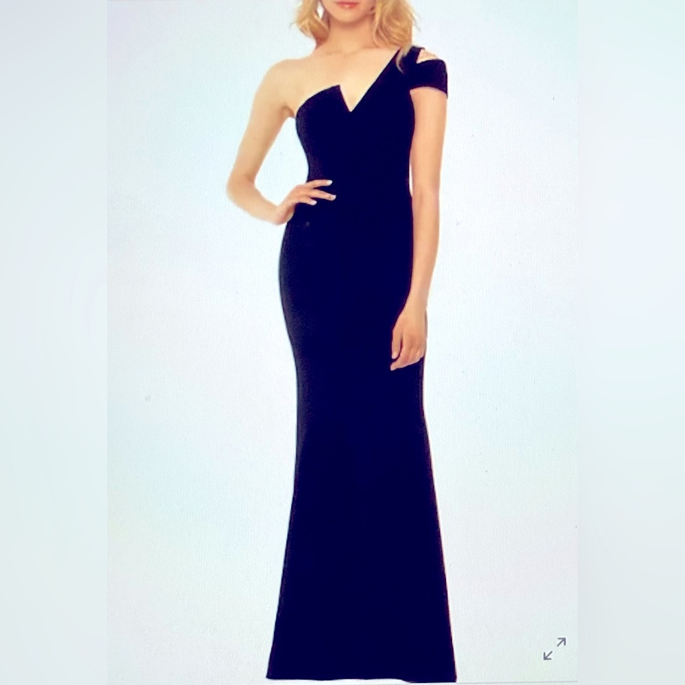 Betsy & Adam Elegant Navy One-Shoulder Gown, Size 6